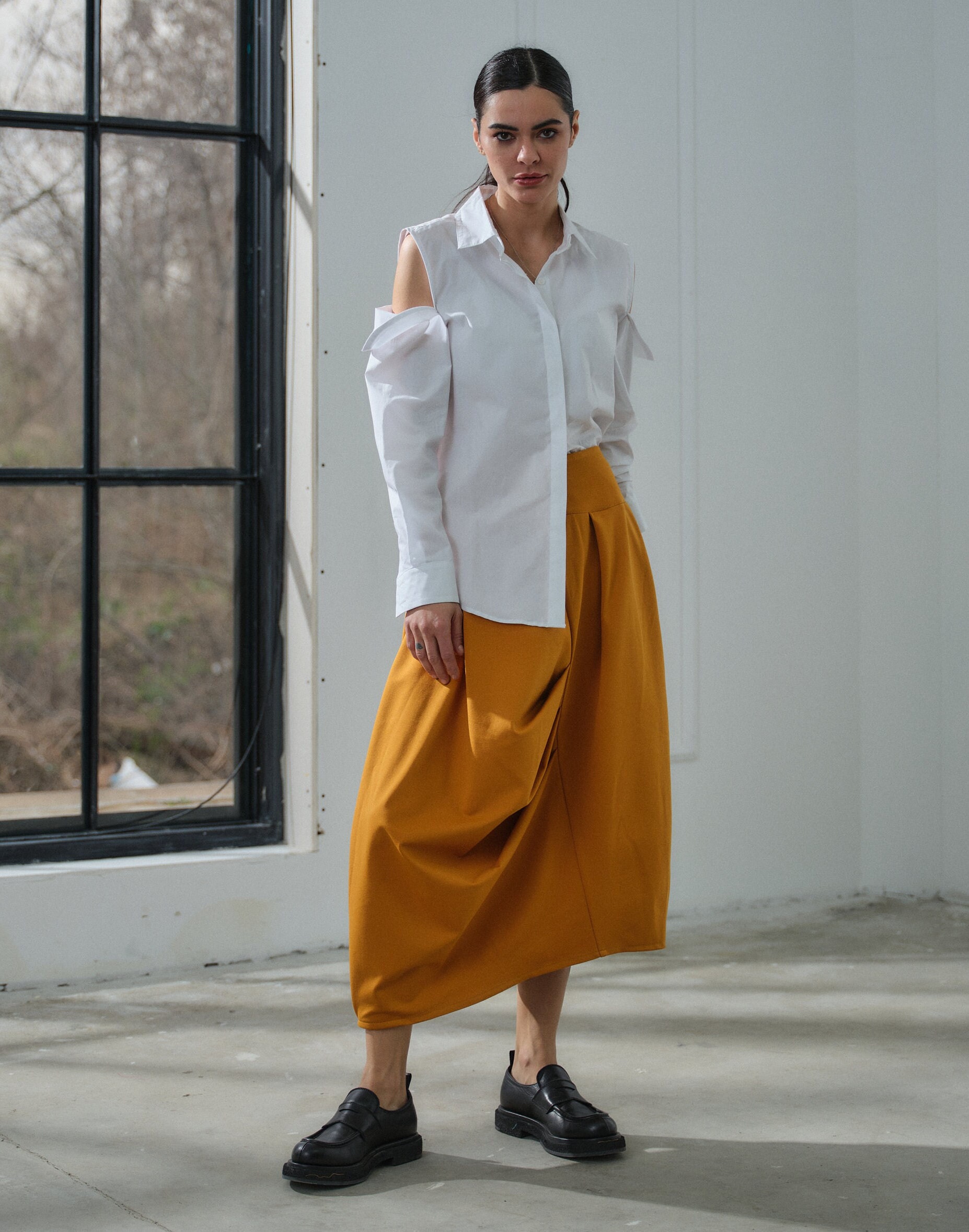 Asymmetrical Balloon Skirt in Mustard, Avant Garde Bubble