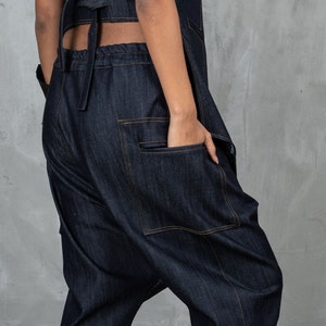 Denim harem pants women, Blue baggy denim pants women, Loose fitting pants avant garde clothing for women image 9