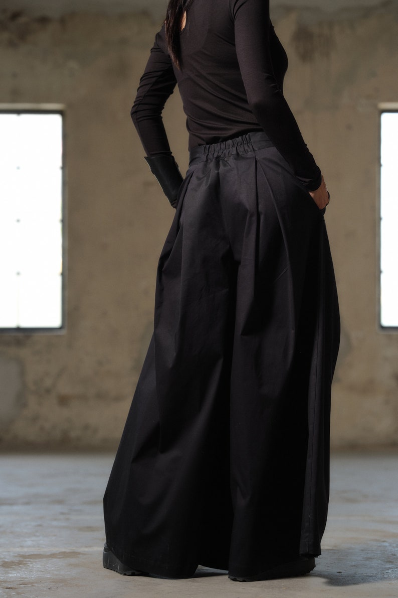 Black cotton skirt pants, Wide leg palazzo pants women organic clothing, Extravagant black pants with pleats women, Slow fashion