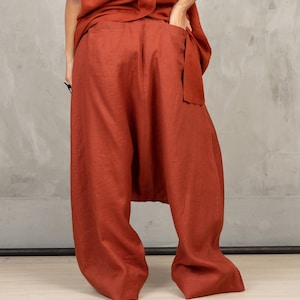 Extravagant Drop Crotch pants, Blue Linen Harem Pants, Linen Pants Women, Loose Harem Pants, Pants With Pockets image 6