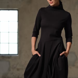 Black asymmetric dress, Avant garde dress, Extravagant Long Dress, Slow fashion, Capsule wardrobe, Sustainable clothes