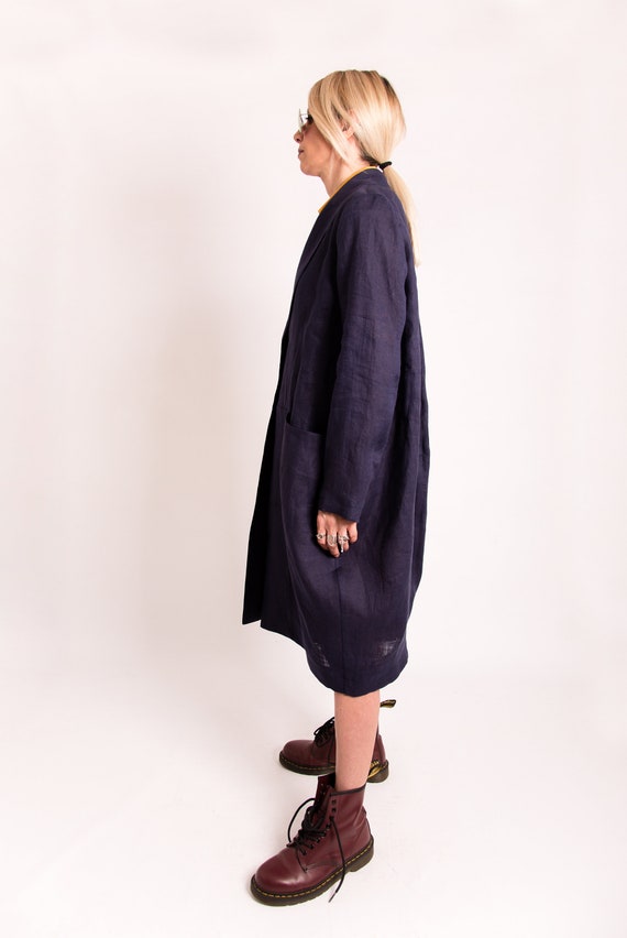 Navy blue hotsell linen blazer womens