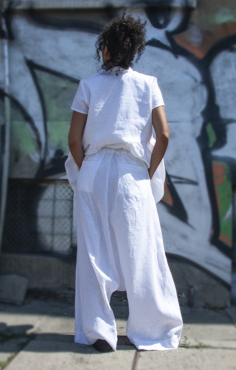 Extravagant Drop Crotch pants, Blue Linen Harem Pants, Linen Pants Women, Loose Harem Pants, Pants With Pockets image 7