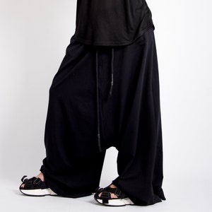 Casual harem pants women, Black drop crotch pants, Avant garde clothing, Harajuku pants image 6