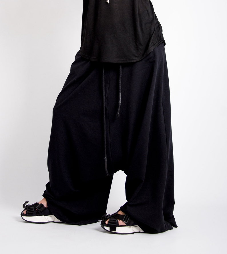 Casual harem pants women, Black drop crotch pants, Avant garde clothing, Harajuku pants image 6