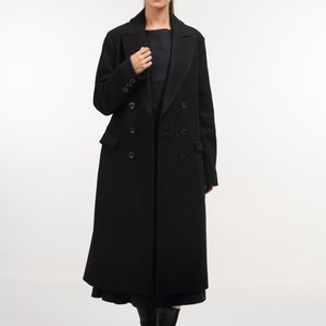 Long Black Double Breasted Wool Coat for Women, Oversized Winter Coat Womens, Winter Wool Cashmere Trench for Women