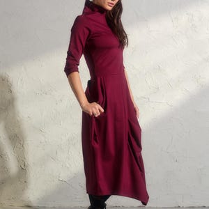 Asymmetric burgundy dress, Avant garde dress, Extravagant long viscose dress, Slow fashion, Capsule wardrobe, Sustainable clothes