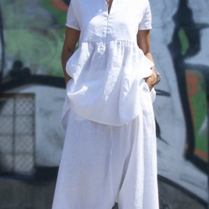 White Linen Tunic, Loose Shirt, White Linen Shirt, Asymmetric Kaftan, Womens White Shirt, Linen Shirt, Linen Top, Summer Top, Linen Kaftan image 7