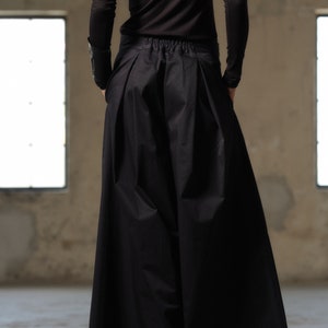 Black cotton skirt pants, Wide leg palazzo pants women organic clothing, Extravagant black pants with pleats women, Slow fashion