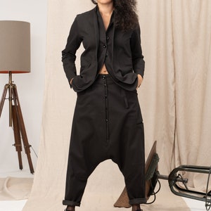 Avant garde Denim Harem Pants with Asymmetrical Details, Drop Crotch Pants Women