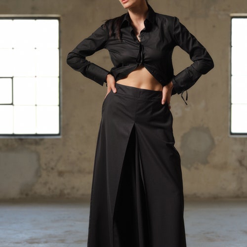 velvet black blazer dress Moonless Irregular Front Opening Pant in Black  SVRN