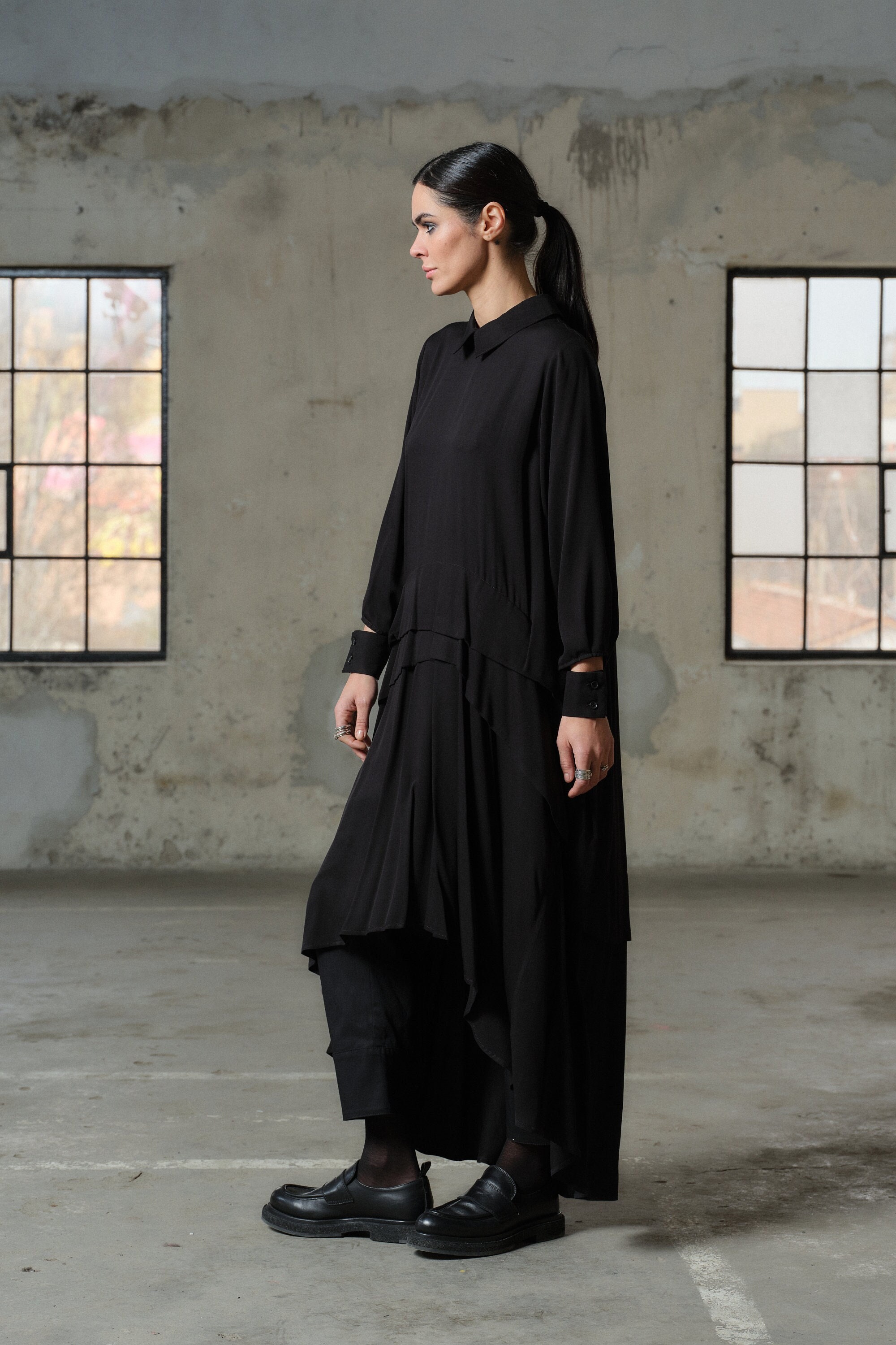 knee length dresses for ladies Damir Doma Size L Black Viscose Blend Long Sleeve Dress