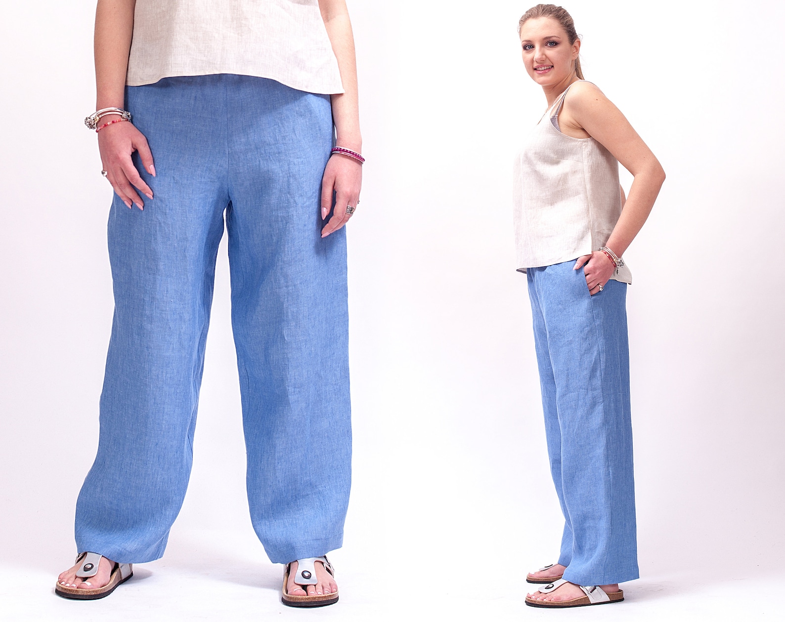 Light blue linen elastic waist pants women Organic clothing Etsy
