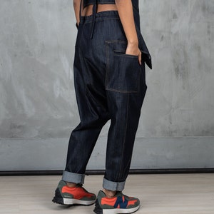 Denim harem pants women, Blue baggy denim pants women, Loose fitting pants avant garde clothing for women image 5