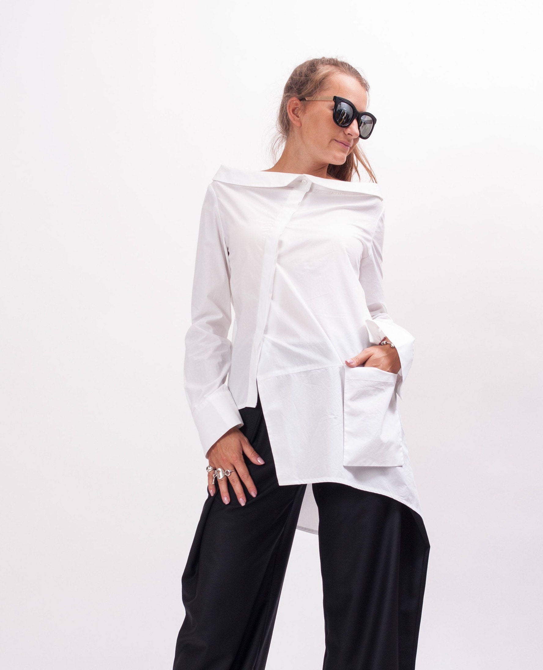 Womens White Shirt Long Sleeve Shirt Women Womens Cotton Top | Etsy
