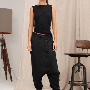 Contemporary drop crotch linen pants, Harem pants women's, Avant garde linen clothing, Linen baggy pants women image 4