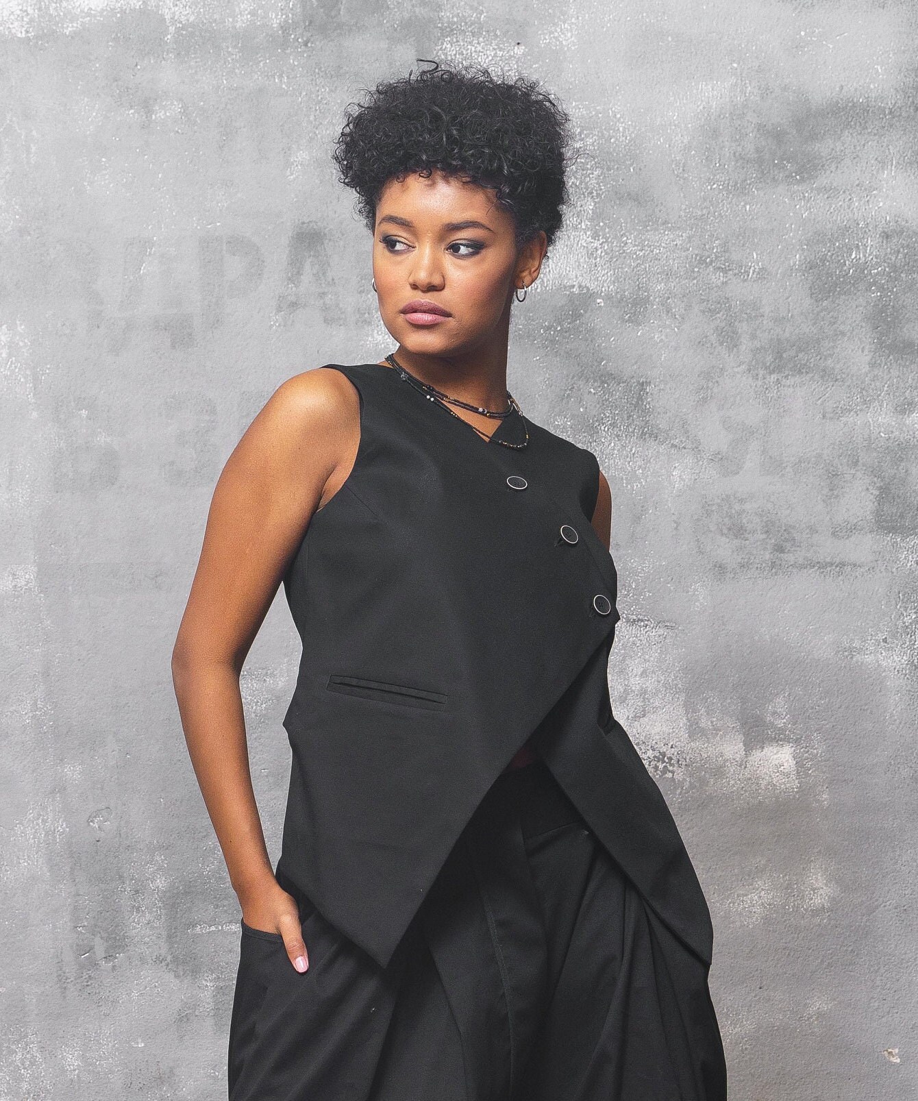 New black waistcoat women avant garde clothing, Vest women goth clothes