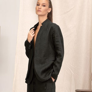 Blazer en lin extravagant avec doubles revers, veste de costume en lin vêtements en lin pour femmes, blazer Avant-garde femmes image 4