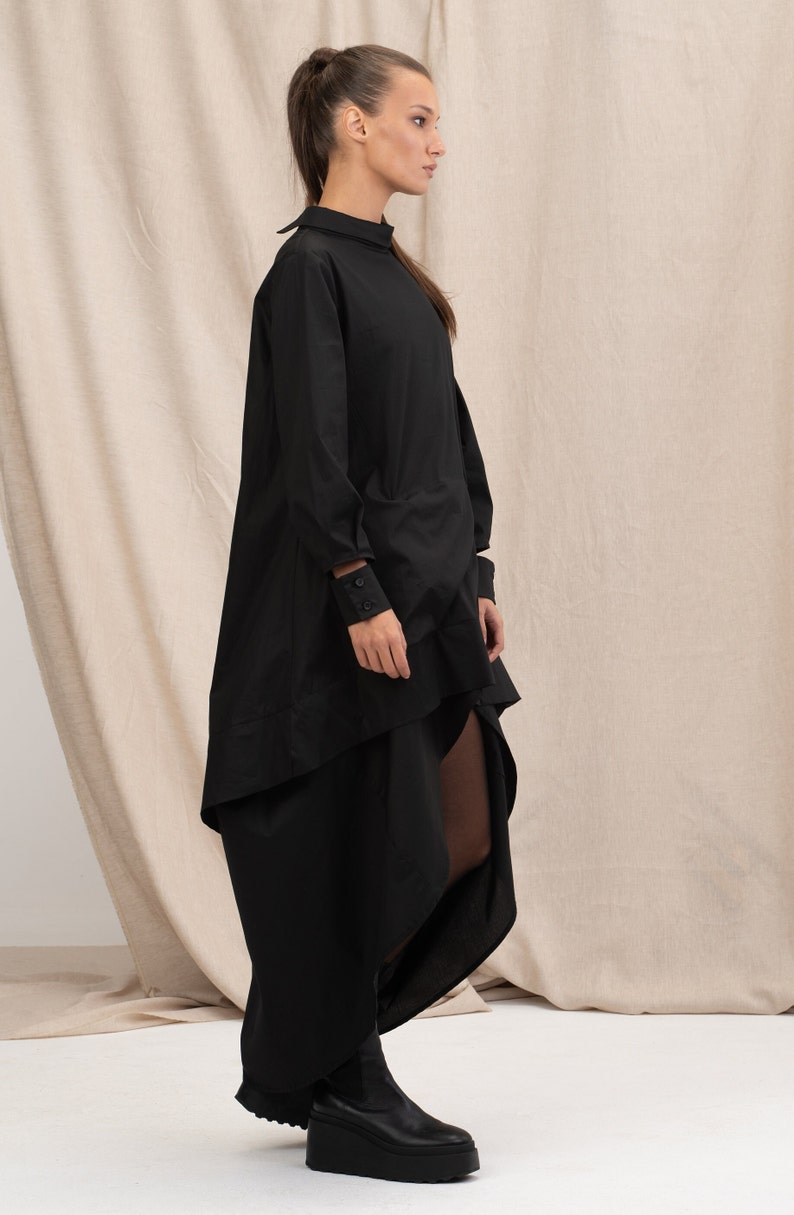 Black Asymmetrical Cotton Dress, Oversize Loose Dress, Plus Size Maxi Dress, Cotton Dress, Extravagant Long Dress 画像 8