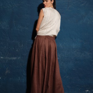 Linen skirt pants, Wide leg linen palazzo pants women linen clothing, Chocolate brown linen pants with pleats women,