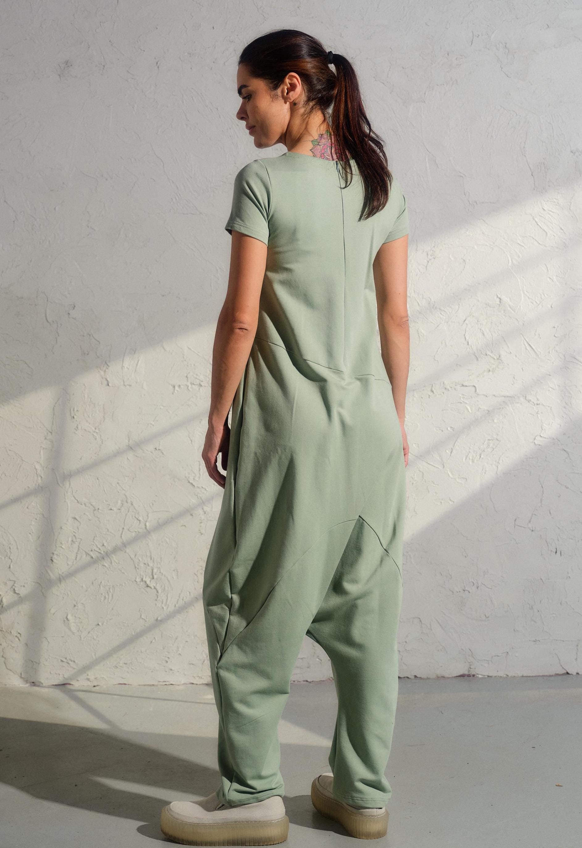 Casual Drop Crotch Jumpsuit Women, Organic Cotton Overalls in