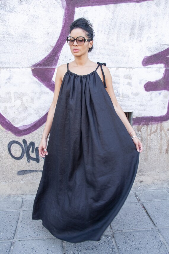 Black Linen Dress Summer Black Dress Oversize Loose Dress | Etsy