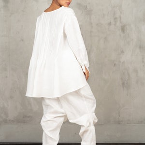 White linen blouse women long sleeve linen shirt women, Asymmetrical linen top plus size clothing for women, Oversized shirt women
