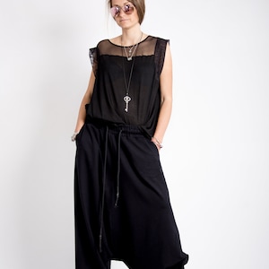 Casual harem pants women, Black drop crotch pants, Avant garde clothing, Harajuku pants image 8