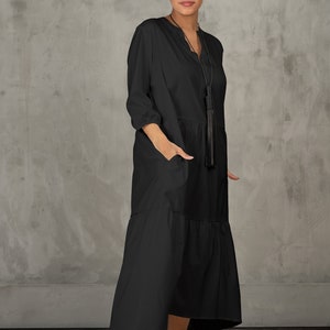 Oversized shirt dress, Black cotton maxi dress plus size clothing, Maternity clothing, Organic pregnancy dress, Long sleeved fall dress