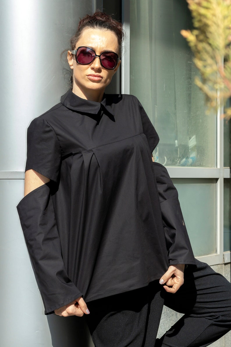 Cut off Sleeves Sexy Black Shirt / Extravagant Shirt / Etsy