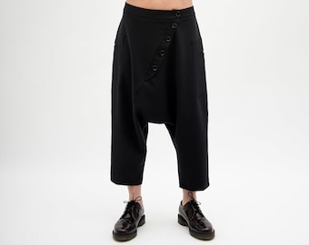 Harem pants women, Black drop crotch pants for women, Capri harem pants women, Loose fitting pants casual pants women