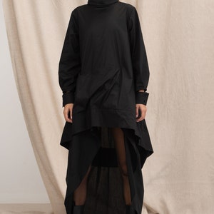 Black Asymmetrical Cotton Dress, Oversize Loose Dress, Plus Size Maxi Dress, Cotton Dress, Extravagant Long Dress 画像 5