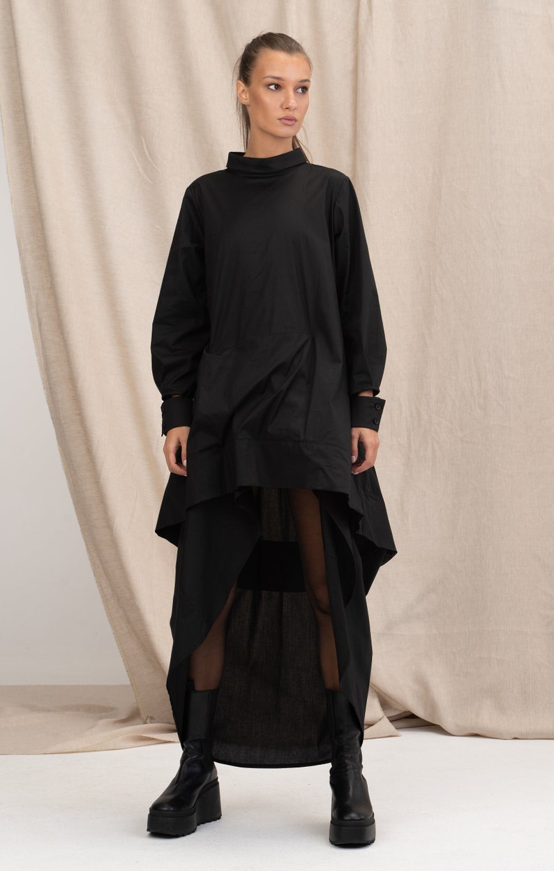 Black Asymmetrical Cotton Dress, Oversize Loose Dress, Plus Size Maxi Dress, Cotton Dress, Extravagant Long Dress image 5