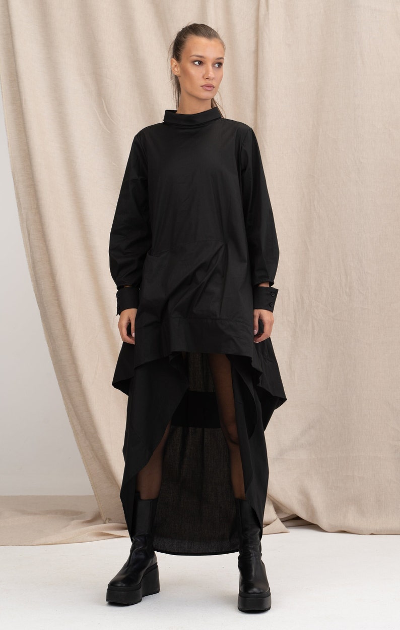 Black Asymmetrical Cotton Dress, Oversize Loose Dress, Plus Size Maxi Dress, Cotton Dress, Extravagant Long Dress 画像 5