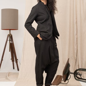 Avant garde Denim Harem Pants with Asymmetrical Details, Drop Crotch Pants Women