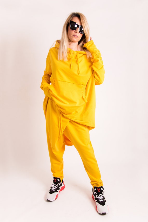 Sudadera capucha asimétrica amarilla mujeres sudadera con - Etsy México