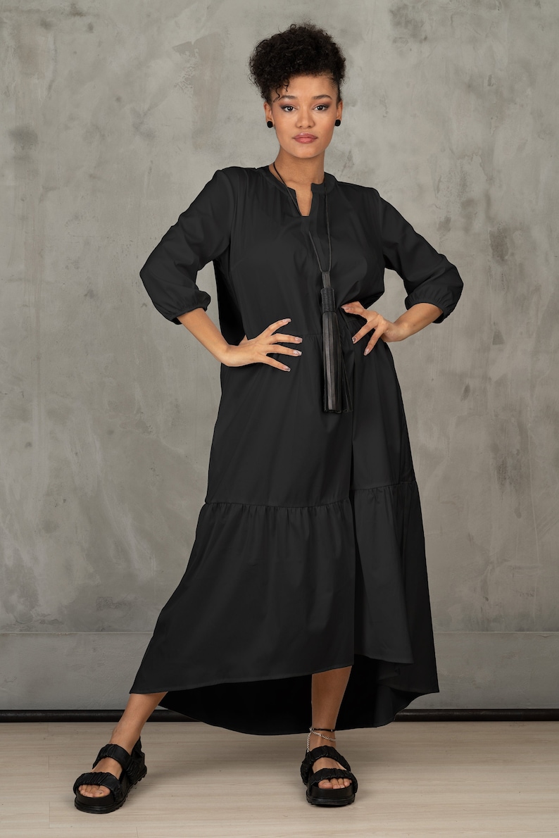 Oversized shirt dress, Black cotton maxi dress plus size clothing, Maternity clothing, Organic pregnancy dress, Long sleeved fall dress