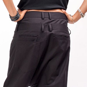 Black baggy denim pants women, Loose fitting pants avant garde clothing for women, Harem pants women, Capri harem womens pants image 7