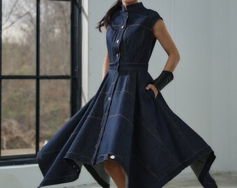 asymmetric panelled denim midi dress Julia main image 1
