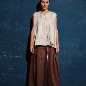 Linen skirt pants, Wide leg linen palazzo pants women linen clothing, Chocolate brown linen pants with pleats women,