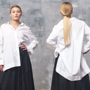 Womens white shirt long sleeve shirt women, Womens cotton top, White blouse women