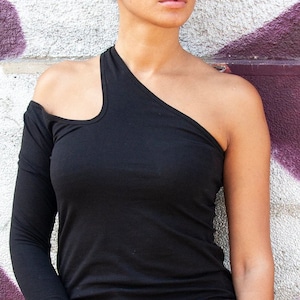 One Shoulder Black Top: Asymmetrical Cut Out, Handmade
