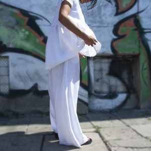 Tunique en lin blanc, chemise ample, chemise en lin blanc, caftan asymétrique, chemise blanche femme, chemise en lin, haut en lin, haut dété, caftan en lin image 3