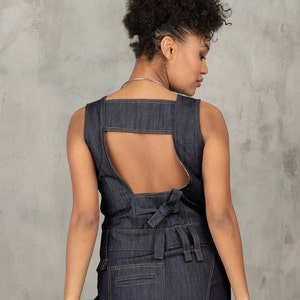 Denim cargo dress, Asymmetrical denim dress, Utility dress cargo pockets dress, Structured denim dress