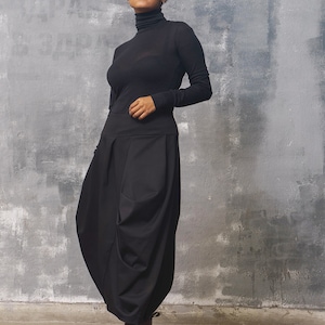 Black knitted fabric skirt mid waist, Punto Milano midi-length skirt, Avant garde skirt, Steampunk skirt, Formal skirt