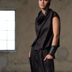 Black linen asymmetrical blouse avant garde clothing, Linen top women, Linen clothing, Slow fashion, Capsule wardrobe, Sustainable clothes