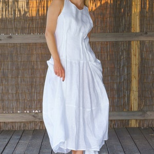 White linen maxi dress, Organic clothing, White asymmetrical linen boho dress, Summer linen dress, Avant garde clothing, Capsule wardrobe
