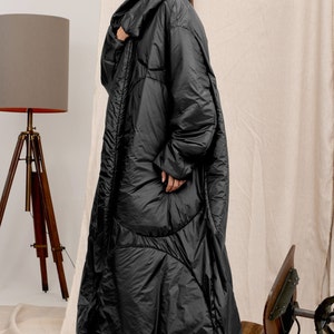 Avant garde black quilted transitional coat for women, Oversized women's puffer Jacket, Extravagant maxi coat with pockets image 4