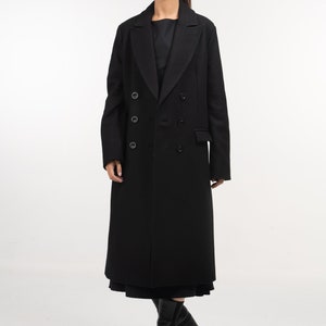 Long Black Double Breasted Wool Coat for Women, Oversized Winter Coat Womens, Winter Wool Cashmere Trench for Women