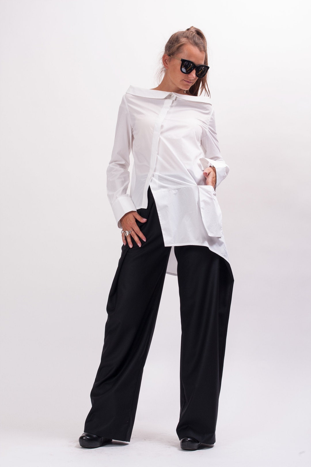 Womens White Shirt Long Sleeve Shirt Women, Womens Cotton Top, White